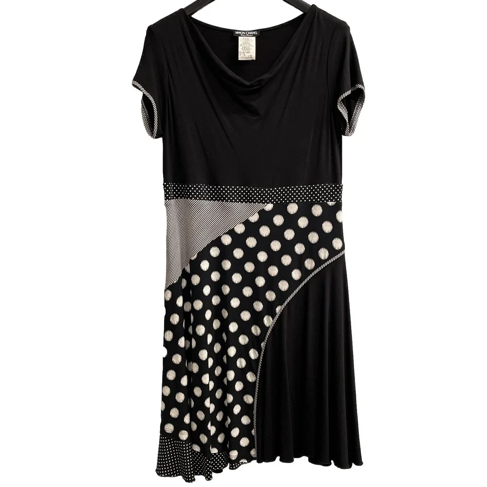 Simon Chang Dress Womens 14 Black Jersey Knit Mixed Artsy‎ Print Sheath Office
